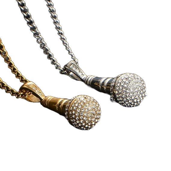 PENDANTS  Stainless Steel Hip Hop Diamond CZ Microphone Pendant Charm - Boulevard Souvenirs