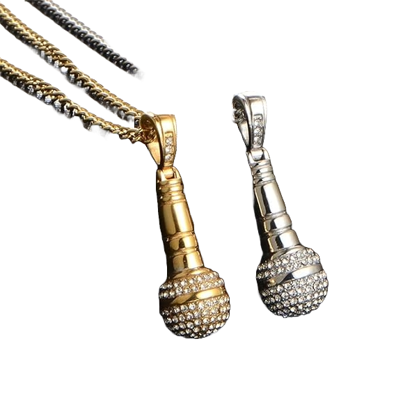 PENDANTS  Stainless Steel Hip Hop Diamond CZ Microphone Pendant Charm - Boulevard Souvenirs