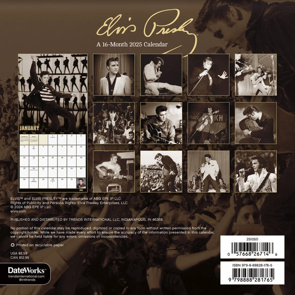 Mini Wall Calendar 2025 Elvis Presley