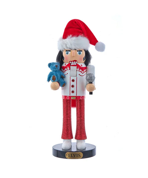 Nutcracker  Elvis Presley with BLUE Teddy Bear - Boulevard Souvenirs