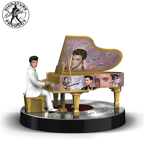 Elvis Golden Piano Musical Figurine Plays "Love Me Tender"