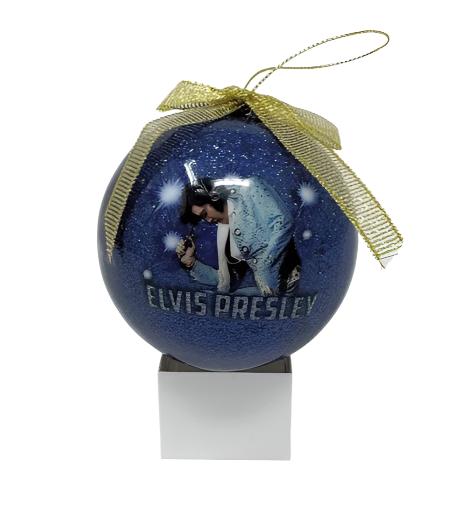 Ornament Elvis The King Round Blue Glitter