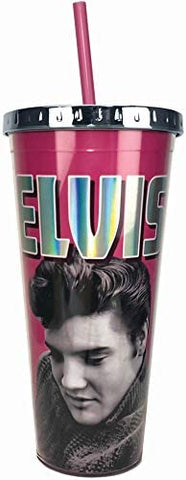 Cup Elvis Pink Foil with Straw