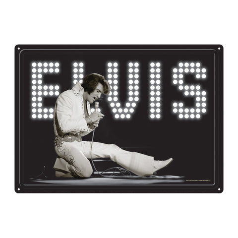 Metal Sign ELVIS PRESLEY WHITE JUMPSUIT WITH MICROPHONE