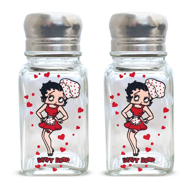 Salt & Pepper Shakers Betty Boop Silver Lid Chef Clear