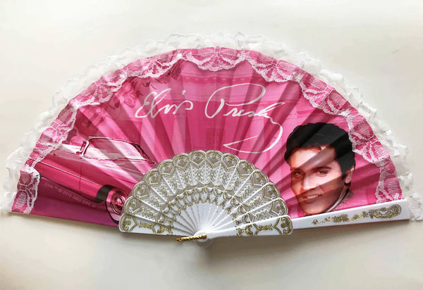 Hand Fan Elvis Pink w/Guitars