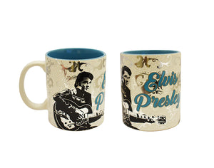 MUG ELVIS White w/ Silver Foil Metallic and Highly Textured Background