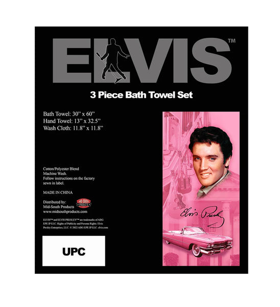 Bath Towel Elvis Pink w/Guitars - Boulevard Souvenirs