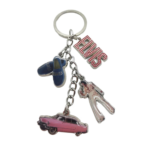 KEY CHAIN Elvis  - Icons Dangle  Has Elvis, Elvis Name, Blue Suede Shoes and Pink Caddy