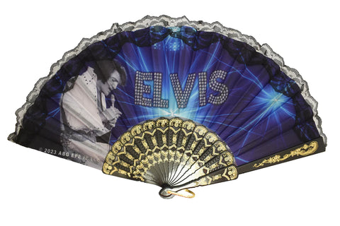 Hand Fan Elvis Blue on stage
