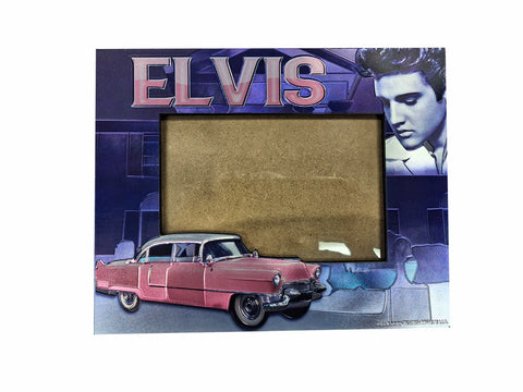 Picture Frame Elvis  Metallic Pink Caddy PURPLE BACK GROUND ELVIS LOOKING DOWN
