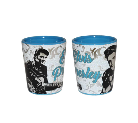 SHOT GLASS Elvis Presley shot glass White w/ Foil