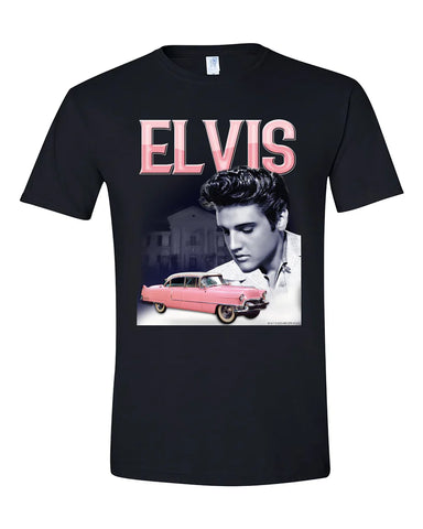 T-Shirt  ELVIS  PINK CADDY LOOKING DOWN TO GRACELAND