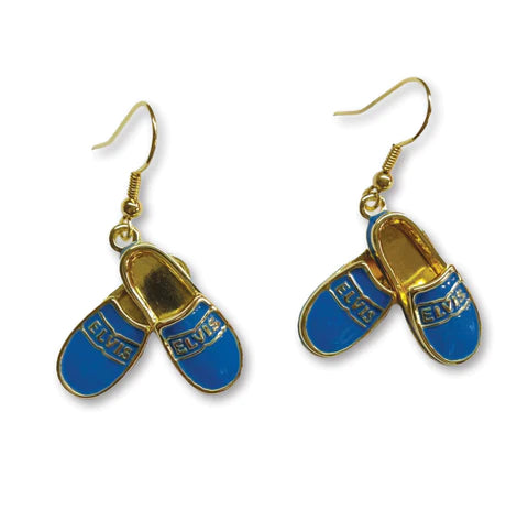 Earrings Elvis Blue Suede Shoes Dangling Trimmed In Gold