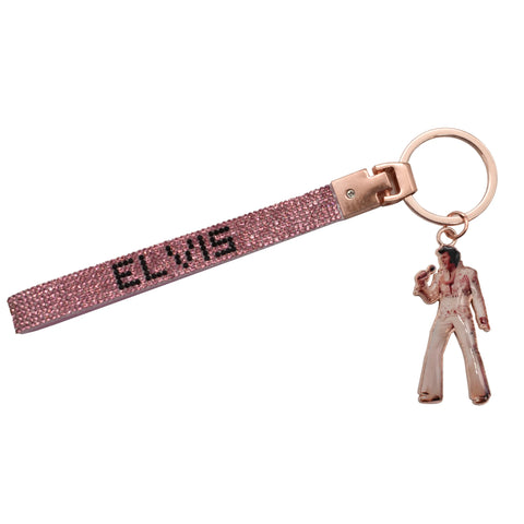 Key Chain - Elvis  Wristlet w/ Rhinestones Pink