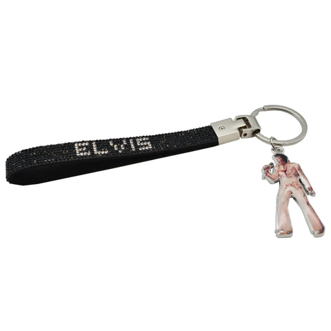 Key Chain - Elvis  Wristlet w/ Rhinestones Black