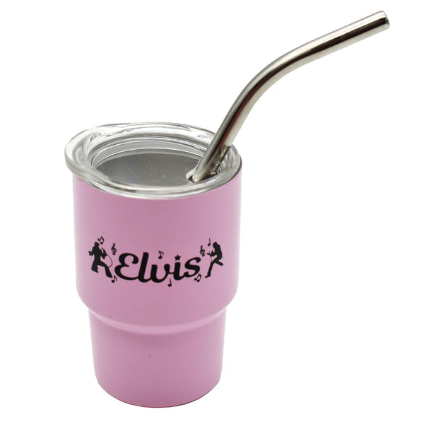 Shot Glass Elvis  - Mini Tumbler w/Straw Pink/Blue