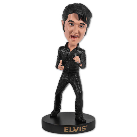 Bobble Head Elvis Black Leather '68 Special