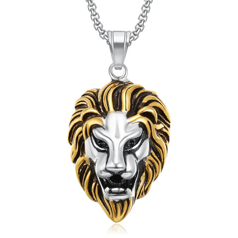 PENDANT  LION HEAD 316L stainless steel necklace 3D carving