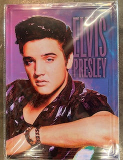 Metal Sign ELVIS PRELSEY STRIPE SHIRT PURPLE/PINK BACKGROUND