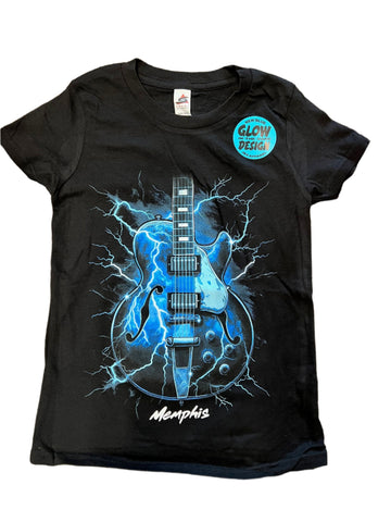 T-Shirt Kids Memphis Electric Blue Guitar (GLOWS IN THE DARK)