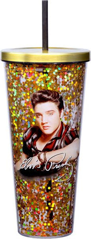 Cup with Straw GOLD Glitter Elvis