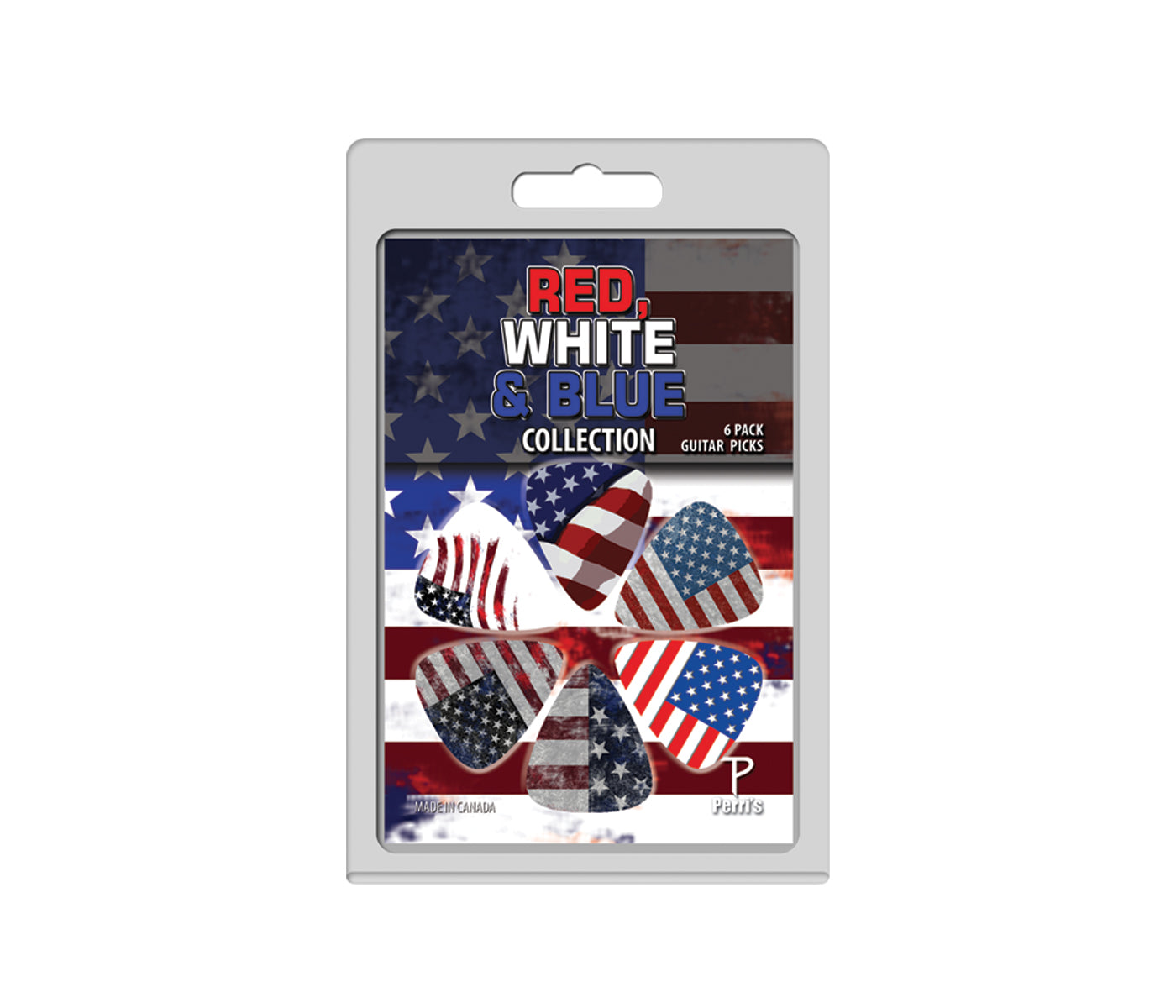 GUITAR PICKS 6 PACK THE RED, WHITE & BLUE USA