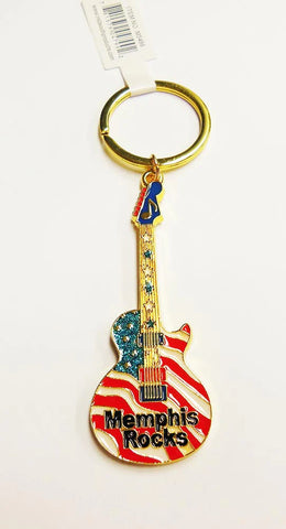 Key Chain MEMPHIS GUITAR AMERICAN FLAG WITH MEMPHIS ROCKS