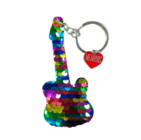 KEYCHAIN Memphis Keychain - Rainbow Sequin Guitar