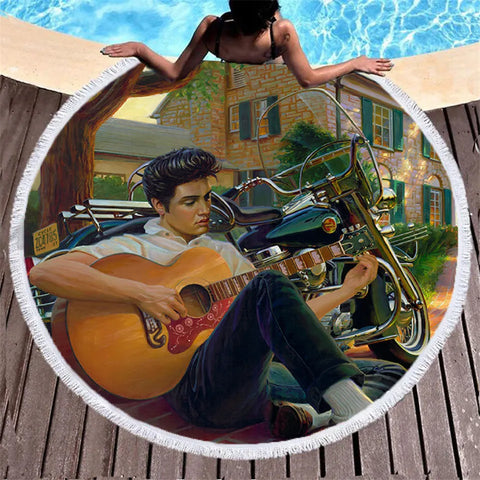 Beach Towel Young Elvis w/ Guitar Round