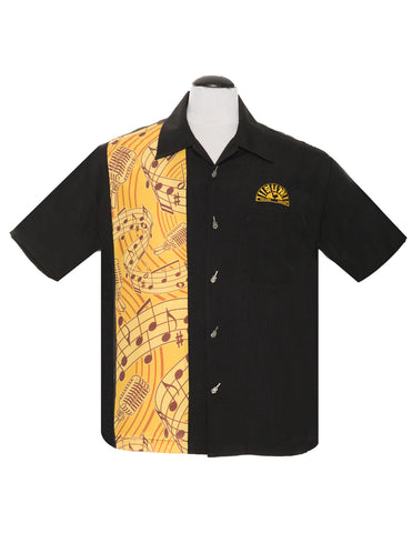 SHIRT Sun Records Music Note Bowling Shirt BUTTONS ARE SHAPED AS A GUITAR