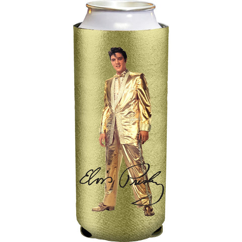 Huggie Elvis Gold Lame Slim Can Cooler