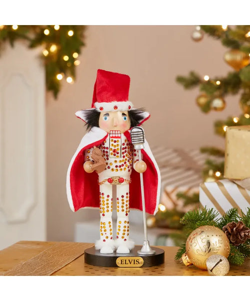 Nutcracker Elvis in White Suit with TEDDY BEAR