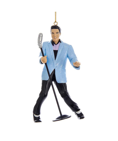 Ornament Elvis Blue Suit Hound Dog with Microphone