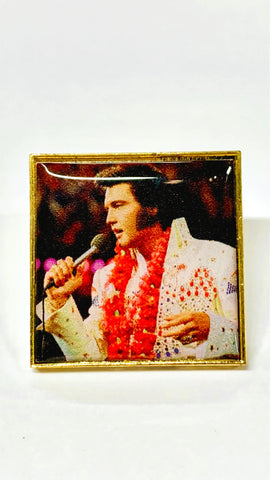 LAPEL PIN ELVIS IN EAGLE JUMPSUIT WITH MIC.