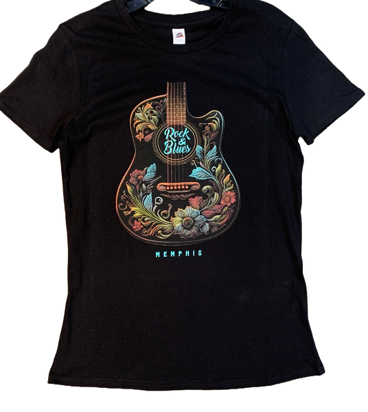 T-Shirt Memphis Flower Guitar Ladies Cut