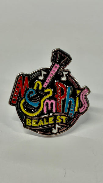 LAPEL MEMPHIS BEALE STREET  ROUND WITH GUITAR IN MIDDLE