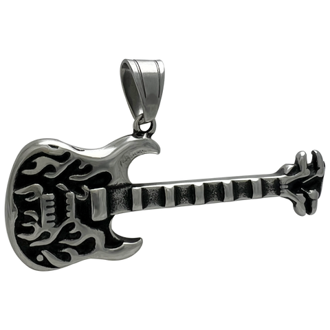 PENDANT Stainless Steel Guitar w/ flames FOR NECKLACE