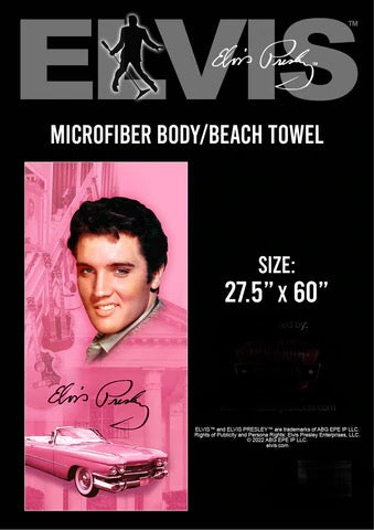 Beach Towel Elvis Pink w/Guitars