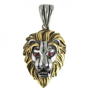 Pendant Stainless Steel Two Tone Lion with Red CZ Eyes Pendant