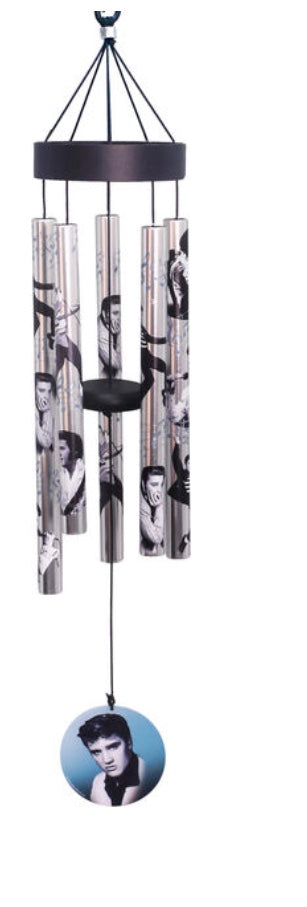 Wind Chime Elvis Large Black & White with Blue Music Notes
