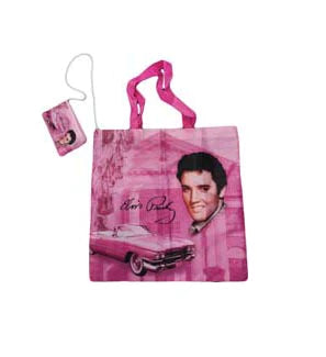 BAG WITH POUCH  Elvis Pink w/ Guitars Reusable with Pouch