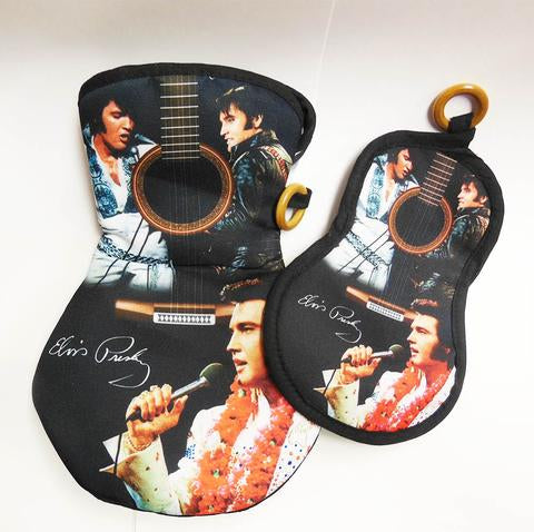 Pot Holder/Oven Mitt Set Elvis Guitar Shape