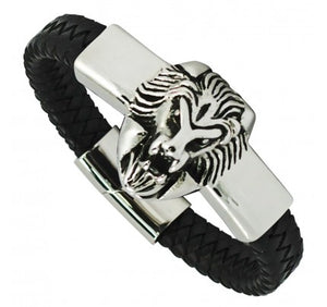 Bracelet Black Leather Lion