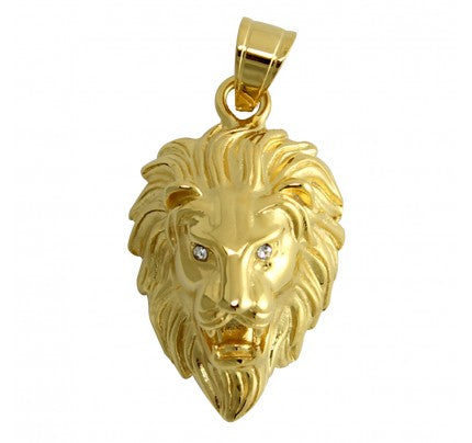 Pendant Gold PVD Stainless Steel Lion Head With Jeweled Eyes Pendant