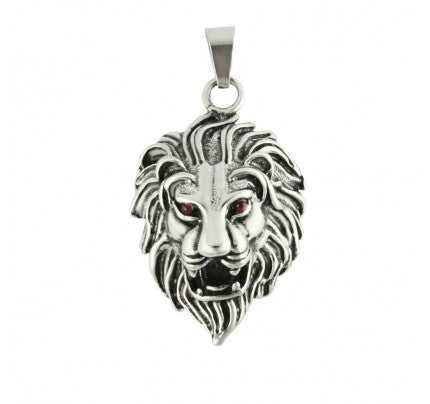 Pendant Stainless Steel Lion Head With Red CZ Eyes