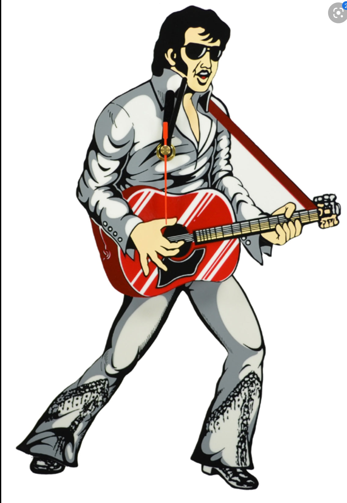 Clock Elvis White Suit Red Guitar