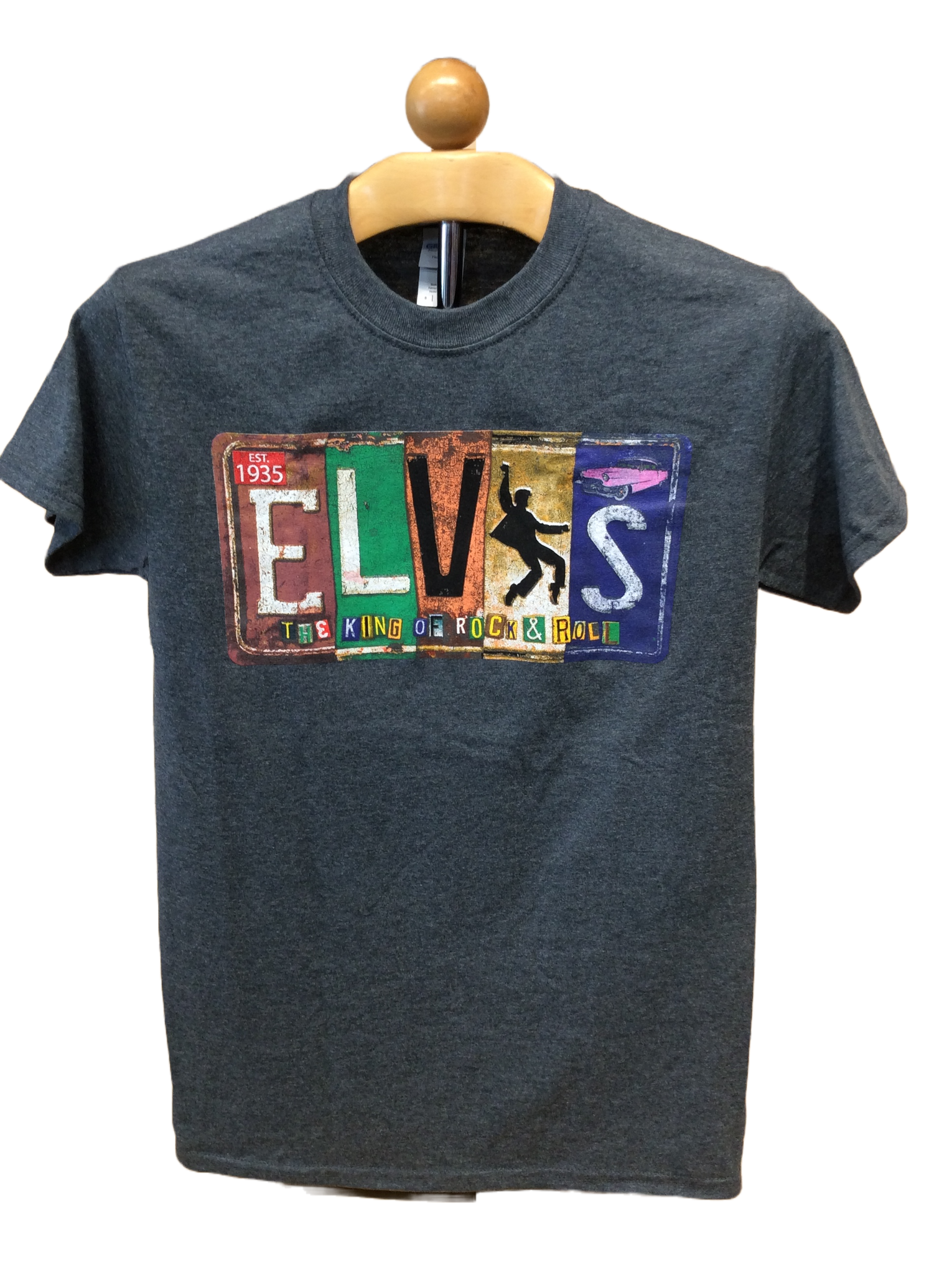 T-Shirt Elvis Vintage License Plate Heather Grey